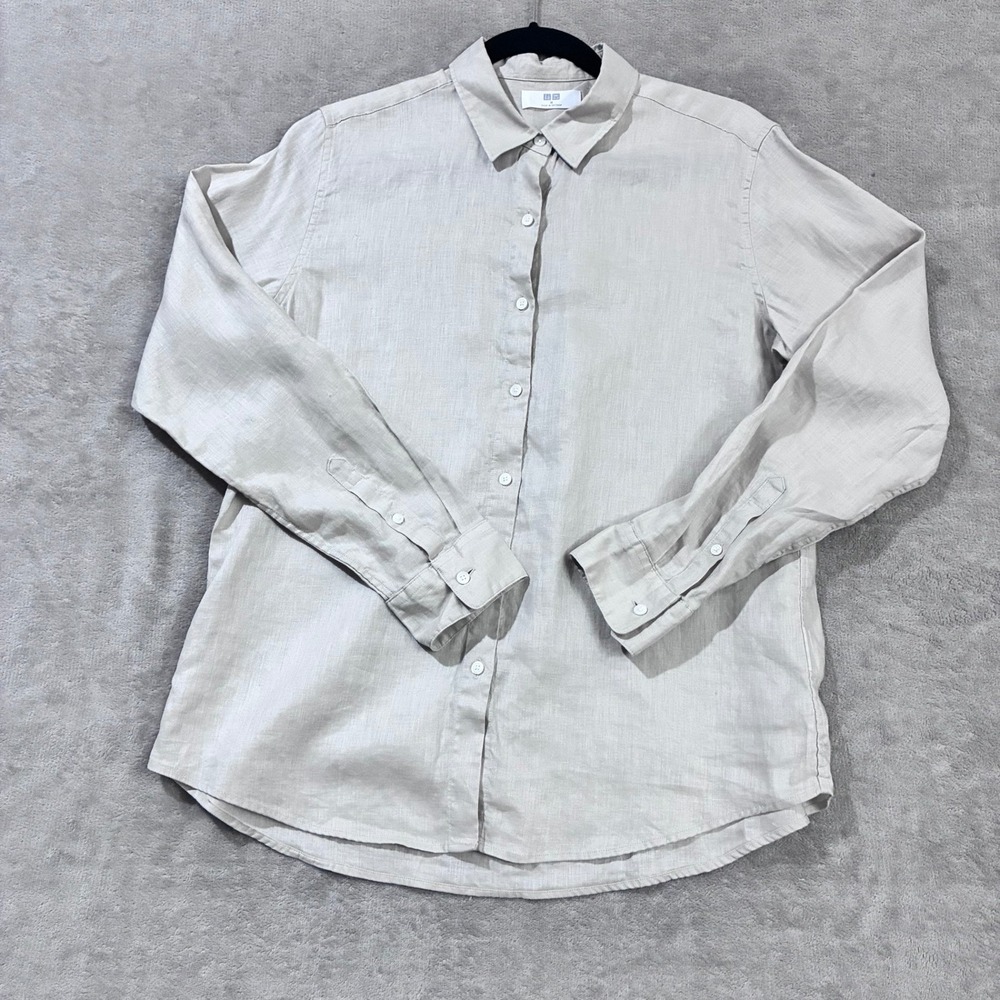 Uniqlo Premium Linen Shirt Mens Medium Coastal Minimalist Beachy Neutral